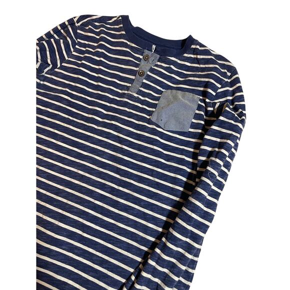 Boys blue and white striped long sleeve Henley shirt size XL 14/16 - Picture 2 of 5